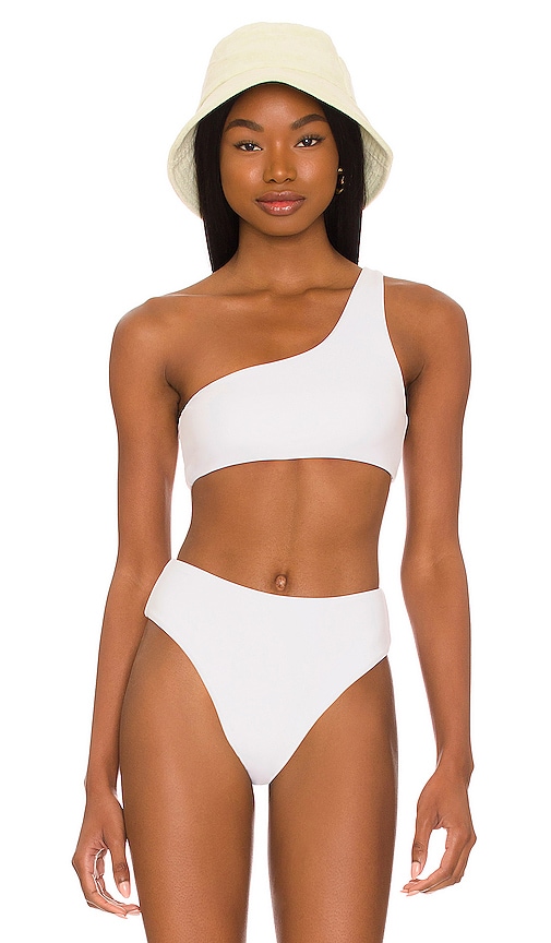 WeWoreWhat One Shoulder Bikini Top in Off White