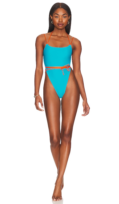 view 2 of 4 Caribbean Vibes One Piece in Blue & Orange