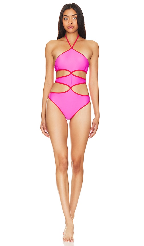 Lovers & Friends Cross My Heart One Piece In Hot Pink & Red