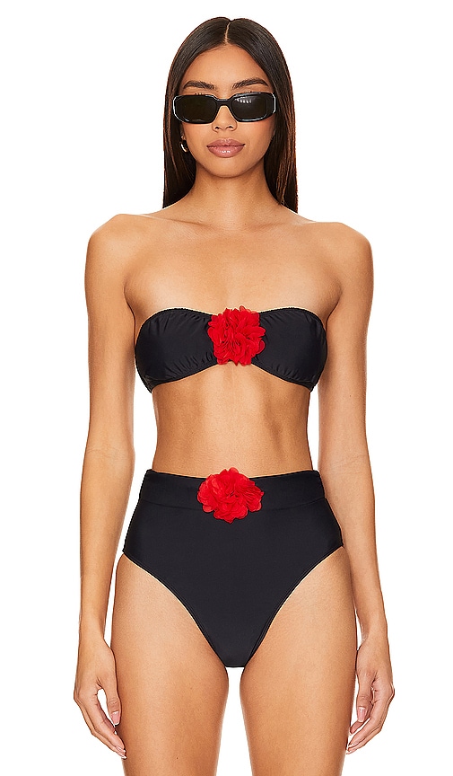 view 1 of 5 Ada Ruched Rosette Bandeau in Black & Red