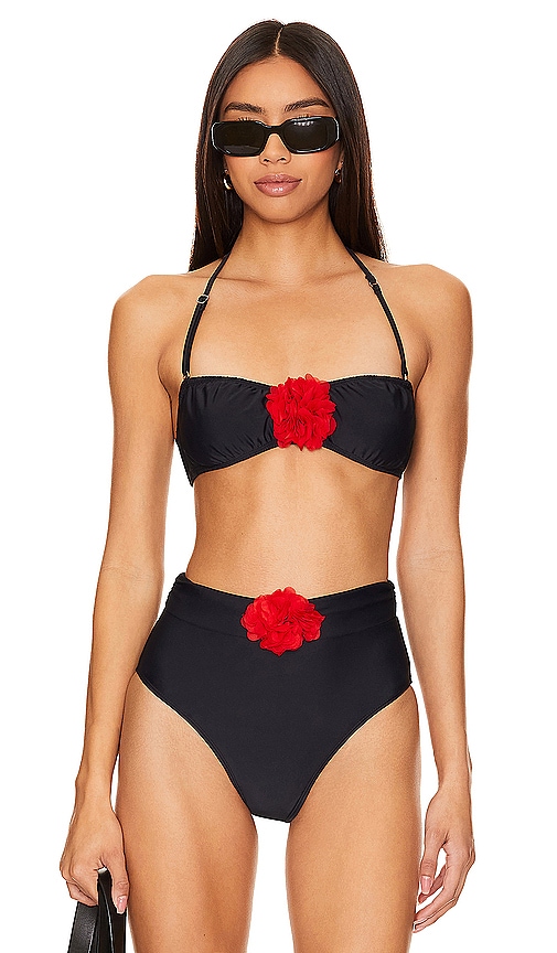 view 2 of 5 Ada Ruched Rosette Bandeau in Black & Red