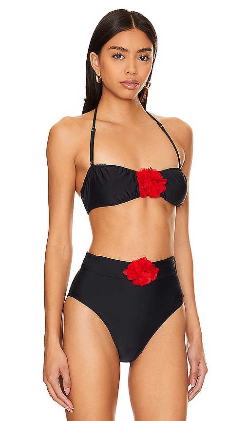 view 3 of 5 Ada Ruched Rosette Bandeau in Black & Red