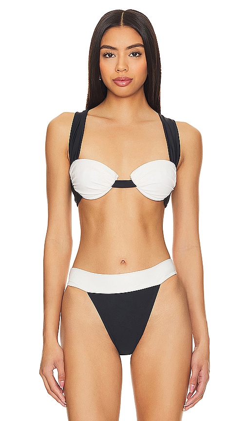 view 1 of 4 Kula Ruched Swim Top in Black & White