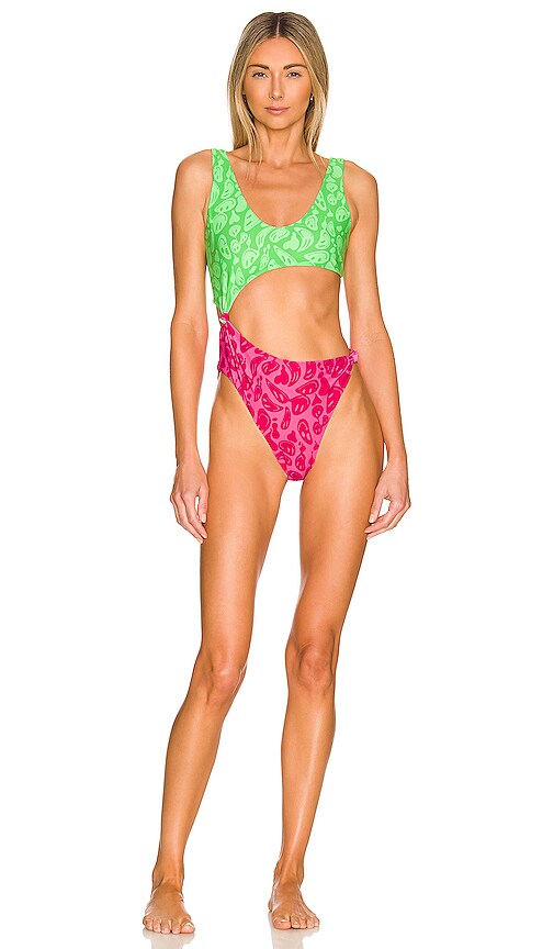 view 1 of 3 Jordy One Piece in Green & Fuchsia Pink