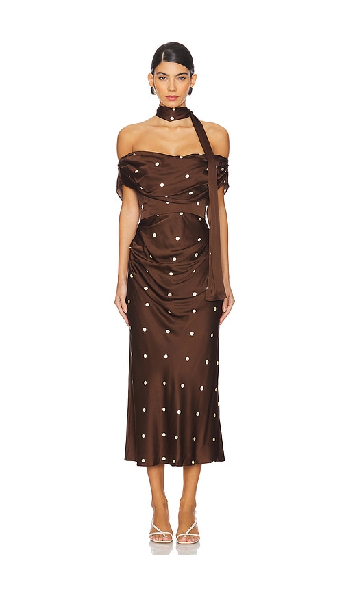 LPA Luisa Midi Dress in Brown Cream Dot REVOLVE