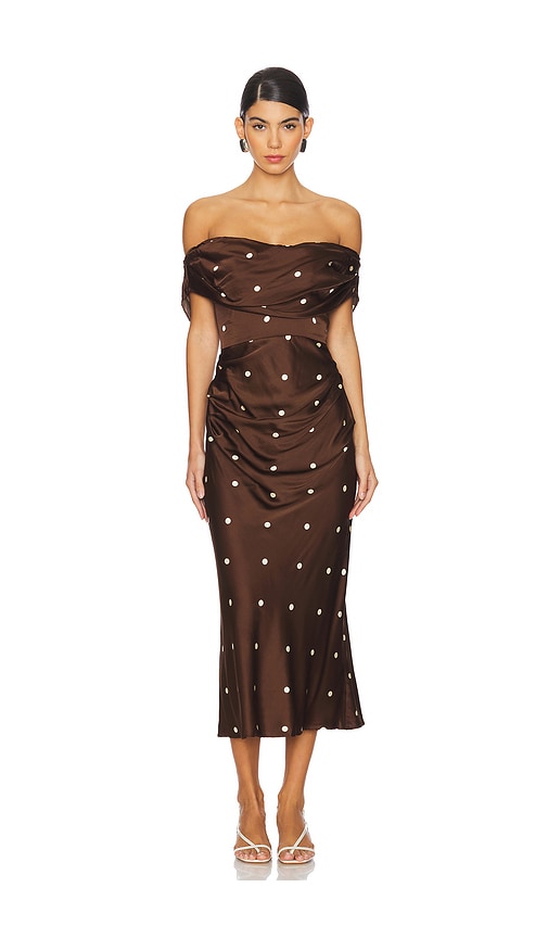 Shop Lpa Luisa Midi Dress In Brown & Cream Dot