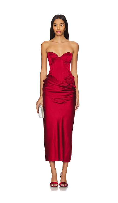 Lpa Ilaria Corset Midi Dress In Red