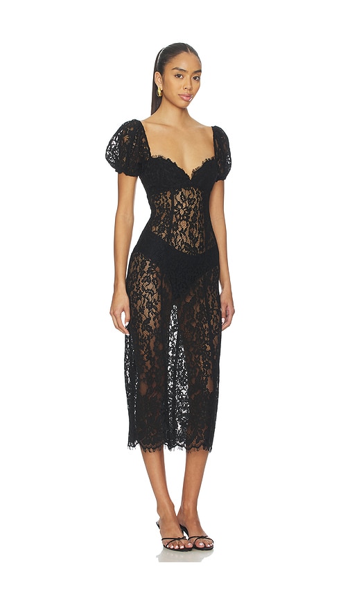 LPA Nicola Midi Dress in Black. - size L (also in XS, XXS, S, M, XL)