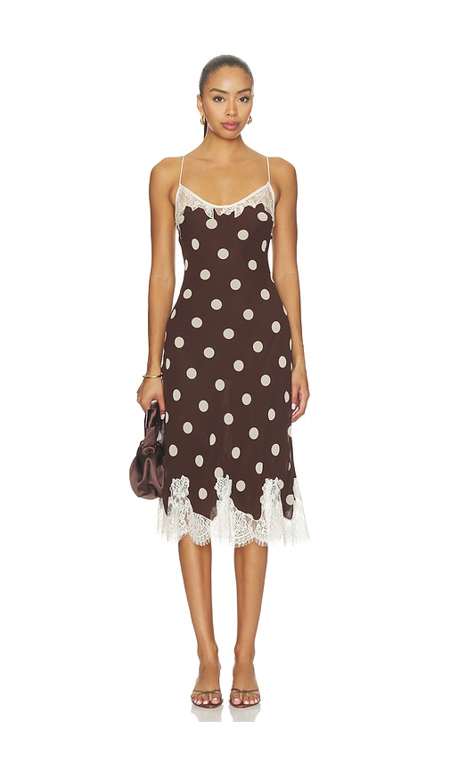 Kella Midi Dress by LPA in Dark Brown Cream Dot