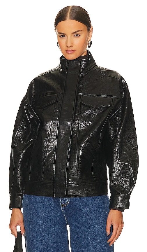 Shop Lpa Halle Faux Leather Bomber Jacket In Black