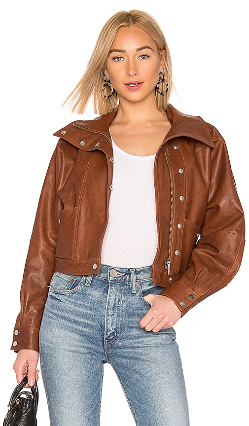 LPA Oversized Leather Jacket in Brown | REVOLVE