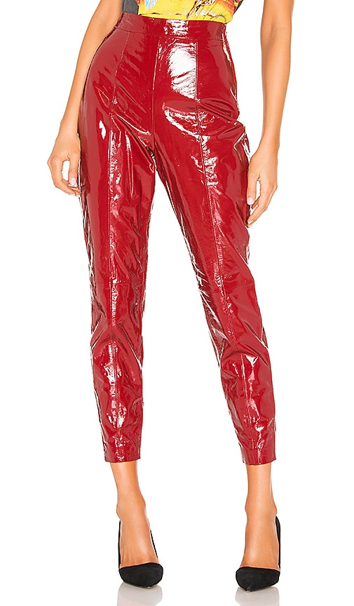 high waisted red leather pants