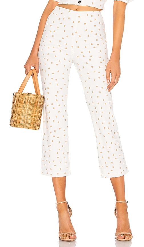 white polka dot trousers