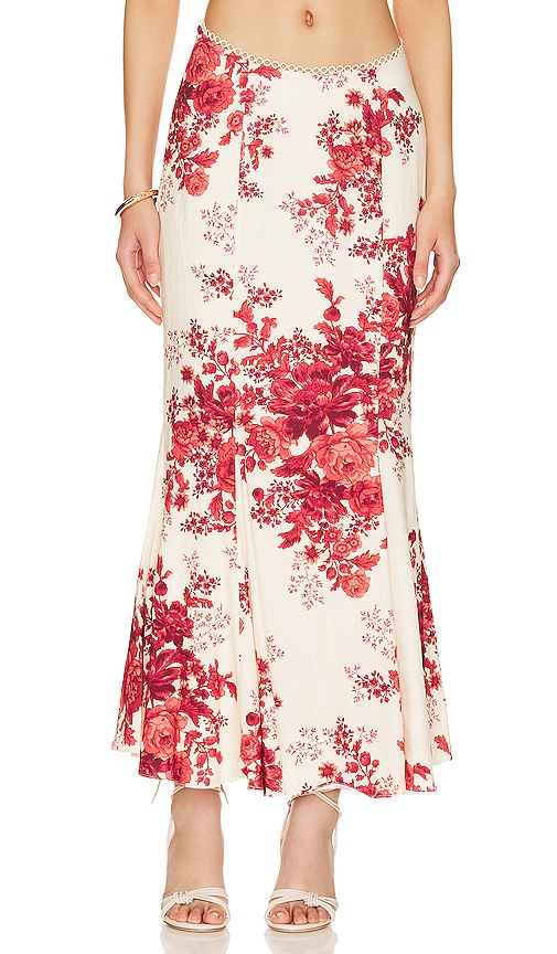| & LPA Maxi REVOLVE Concetta Floral Skirt Red in Cream