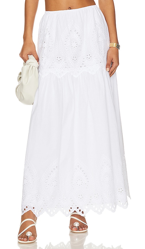 LPA Francesca Eyelet Maxi Skirt in White
