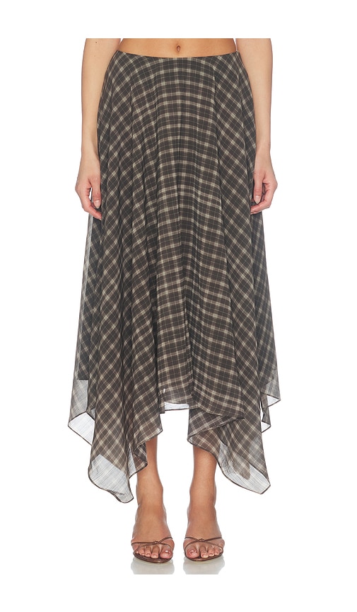Velora Midi Skirt by LPA in Moss Brown Plaid