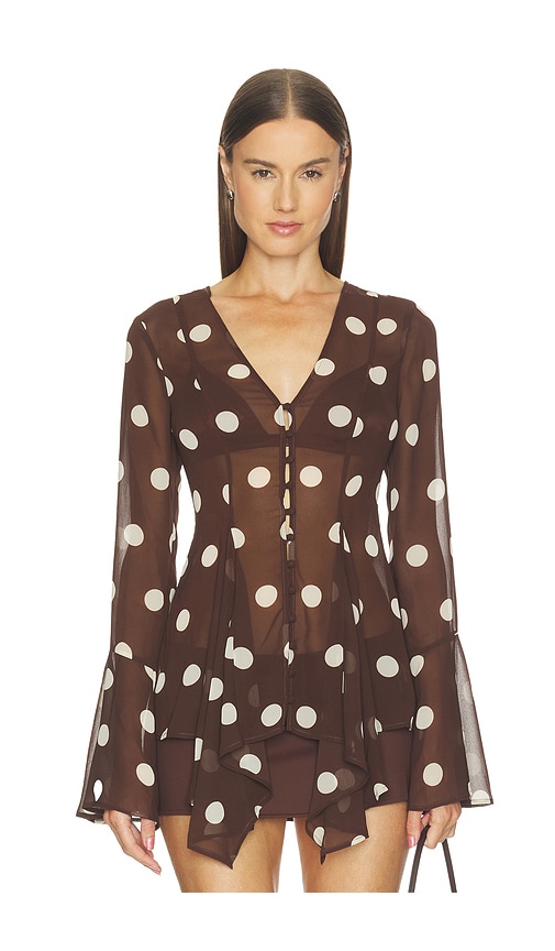 Kella Blouse by LPA in Dark Brown Cream Dot
