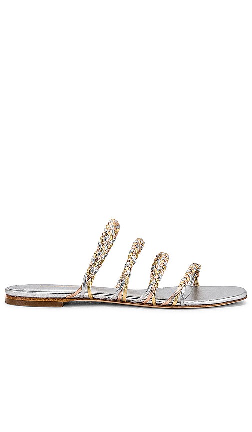 Larroude Ibiza Flat in Metallic Silver, Gold, & Rose Gold | REVOLVE