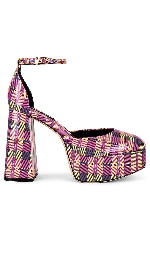 Larroude Ari Heel in Tartan Multi Pink