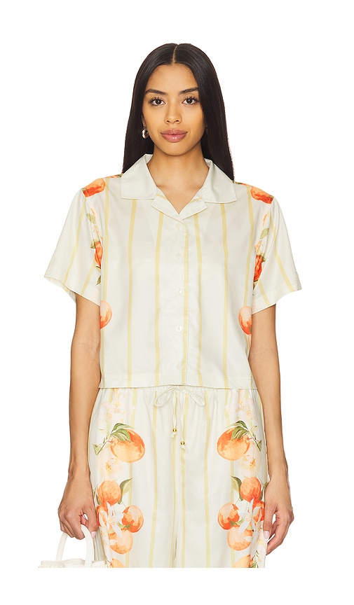 Shop La Porte Ruby Short Sleeve Boxy Shirt In Placement Italian Oranges