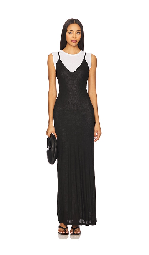 Rozzi V Neck Muscle Maxi Dress in Black. - size S (also in L, M, XS)