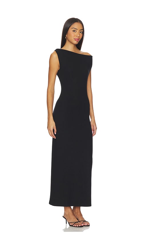 Leset Lauren Ruched Asymmetrical Shoulder Dress Black In Blue