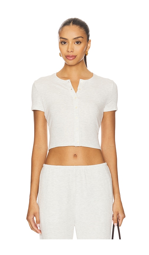Lauren Short Sleeve Cardigan in Light Grey. - size XS (also in L, M, S, XL)