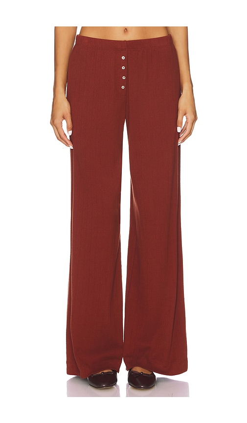 Leset Boxer Pointelle-knit Cotton Wide-leg Pants In Brown