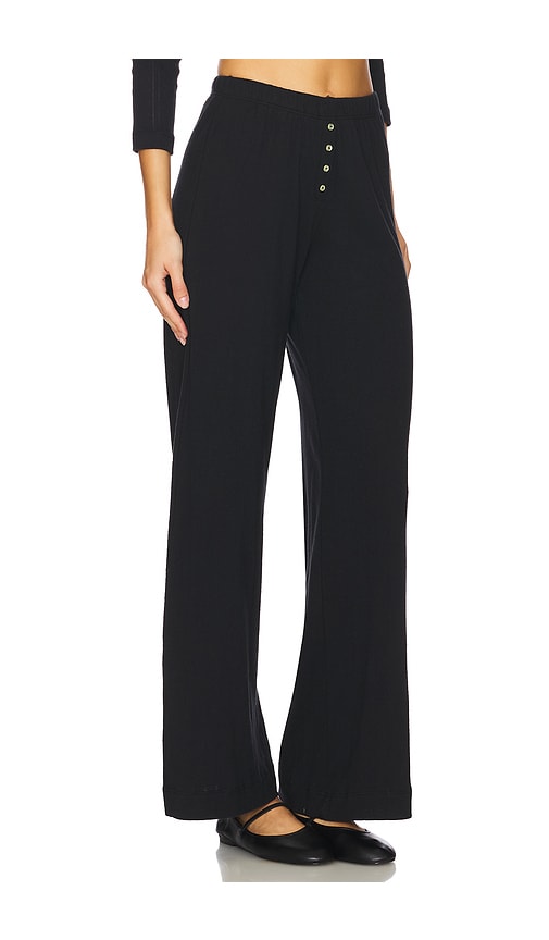Leset Boxer Pointelle-knit Cotton Wide-leg Pants In Black