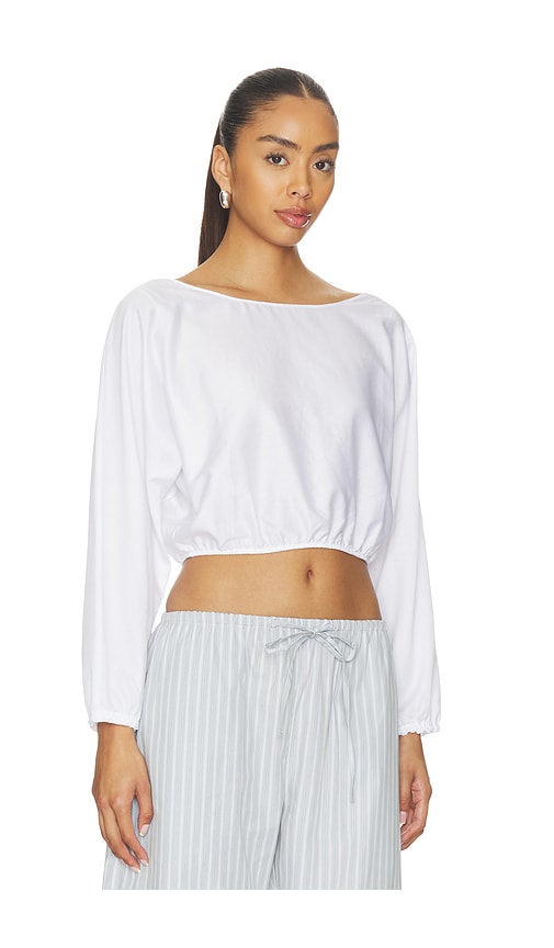 Leset Yoko Cropped Gathered Cotton-poplin Top In White