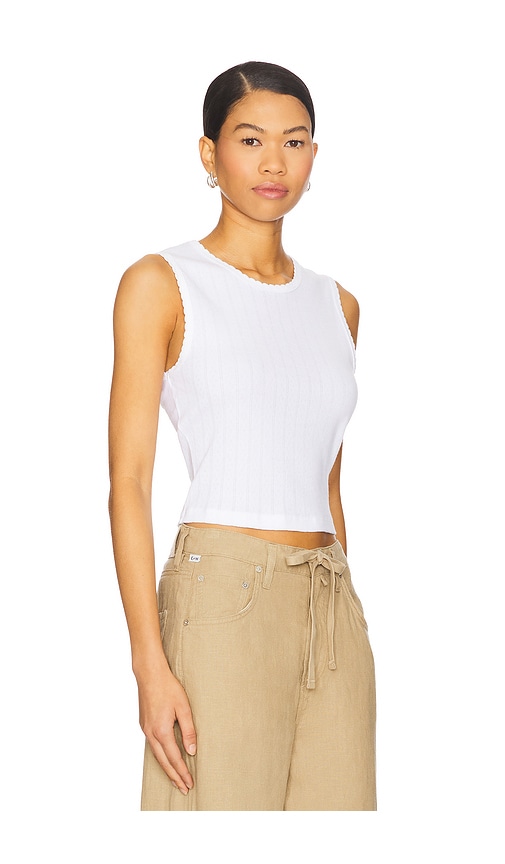 Pointelle Sleeveless Crew Top in White. - size XS (also in L, M, S, XL)