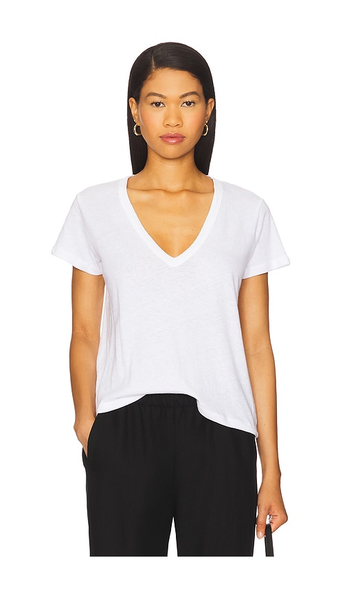 Laura V Neck Tee in White. - size S (also in L, M, XS)