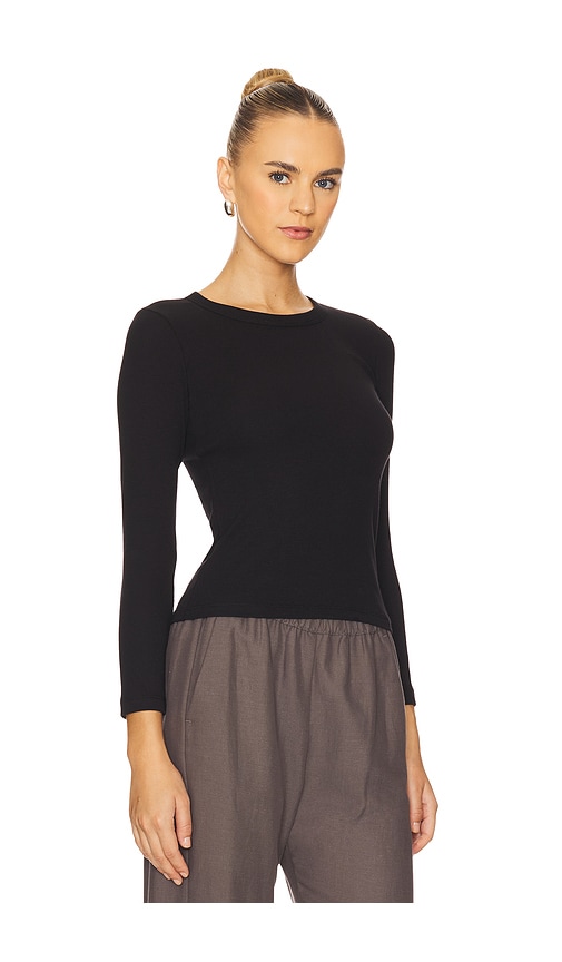 Leset Pointelle Slim Fit Long Sleeve Top In Black
