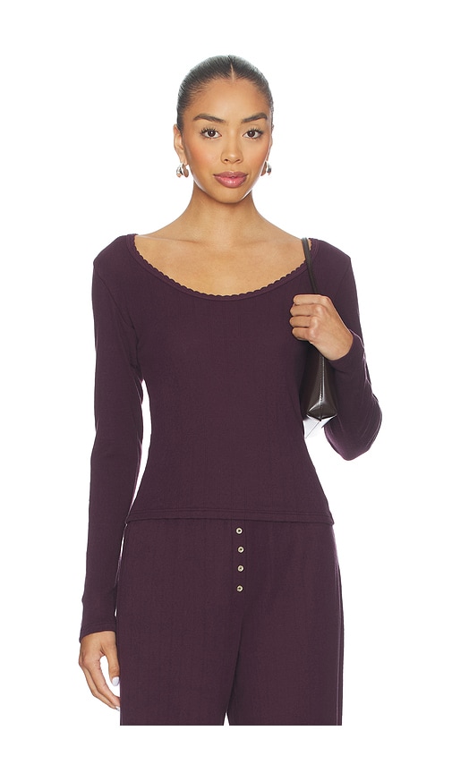 LESET Pointelle Long Sleeve Scoop Neck