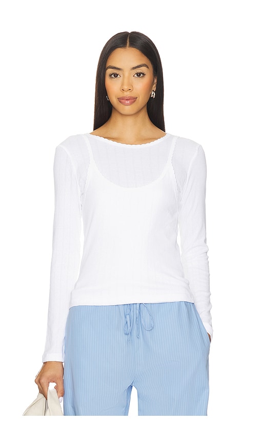Leset Pointelle Layered Long Sleeve Top In White