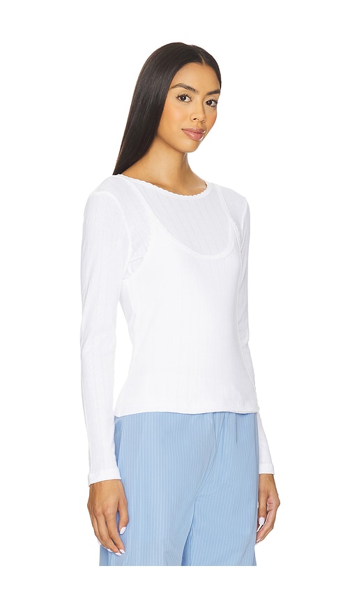 Leset Pointelle Layered Long Sleeve Top In White