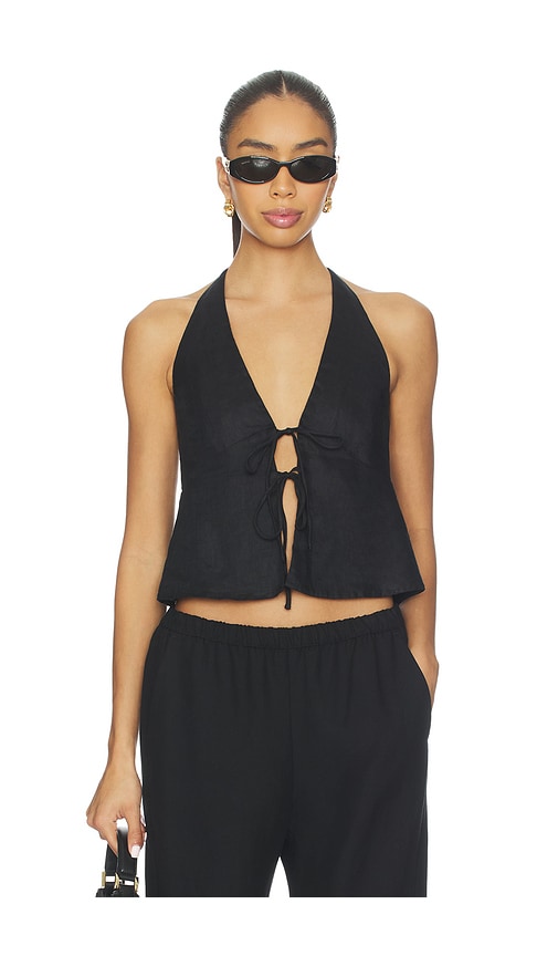L*space Lspace April Tie Front Halter Linen Cover-up Top In Black