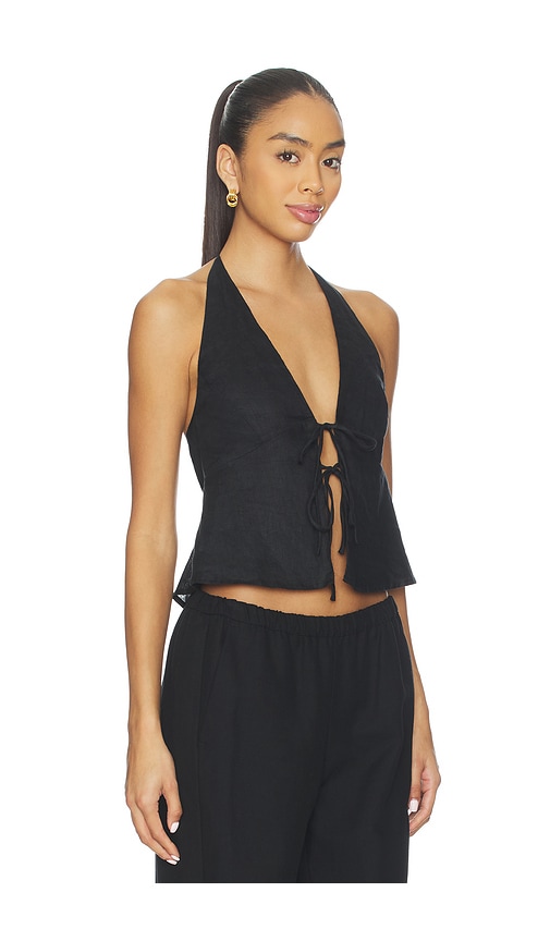 L*space Lspace April Tie Front Halter Linen Cover-up Top In Black