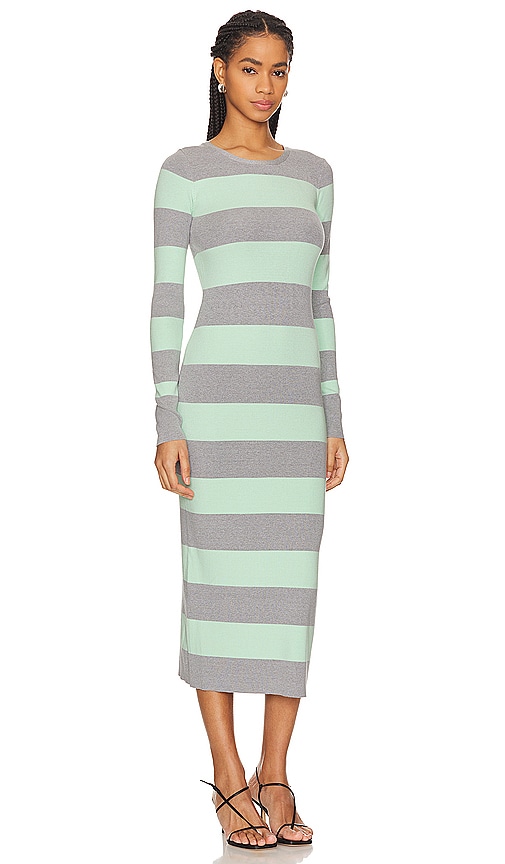 Shop Le Superbe Knit Kate Dress In Mint Heather Grey Rugby Stripe