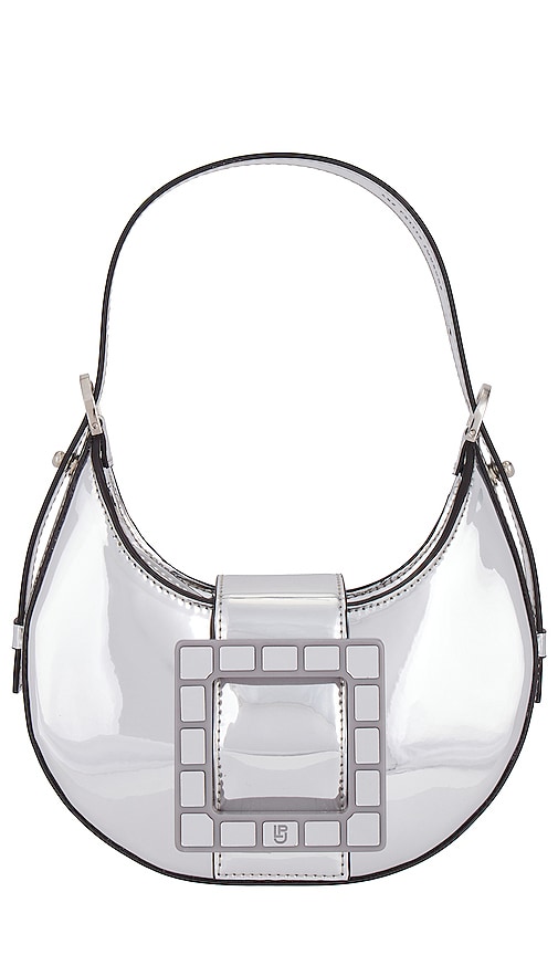 les petits joueurs Cindy Buckle Shoulder Bag in Mirror Calf Silver