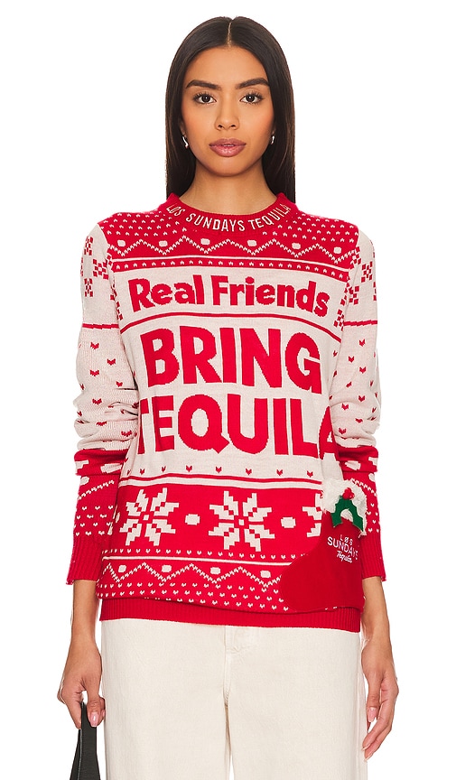 Los Sundays Real Friends Holiday Sweater in Red & White