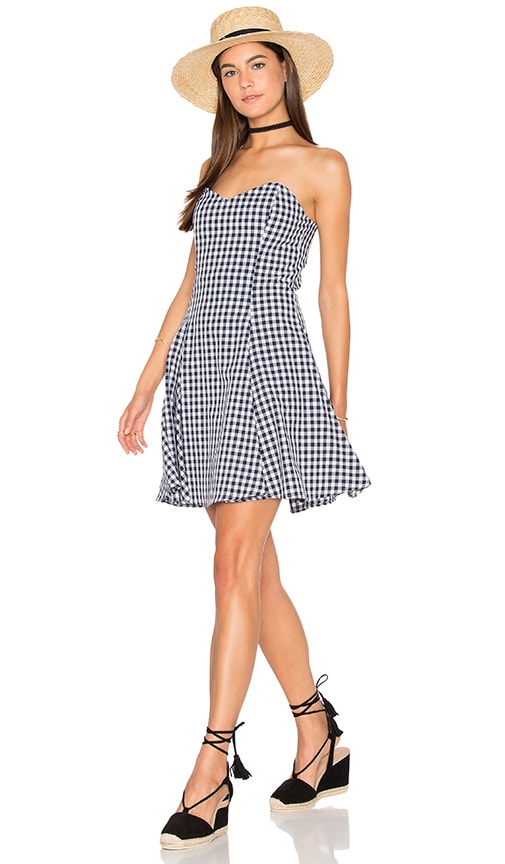 Lucca Couture Fitted Strapless Dress in Black & White Gingham