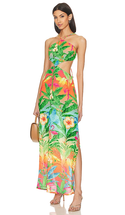 Luli Fama Palm Breeze Cut Out Long Dress in Multicolor