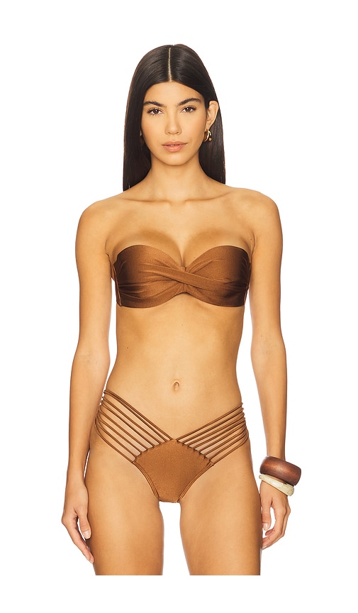 Luli Fama Underwire Push Up Bandeau Bikini Top In Brown