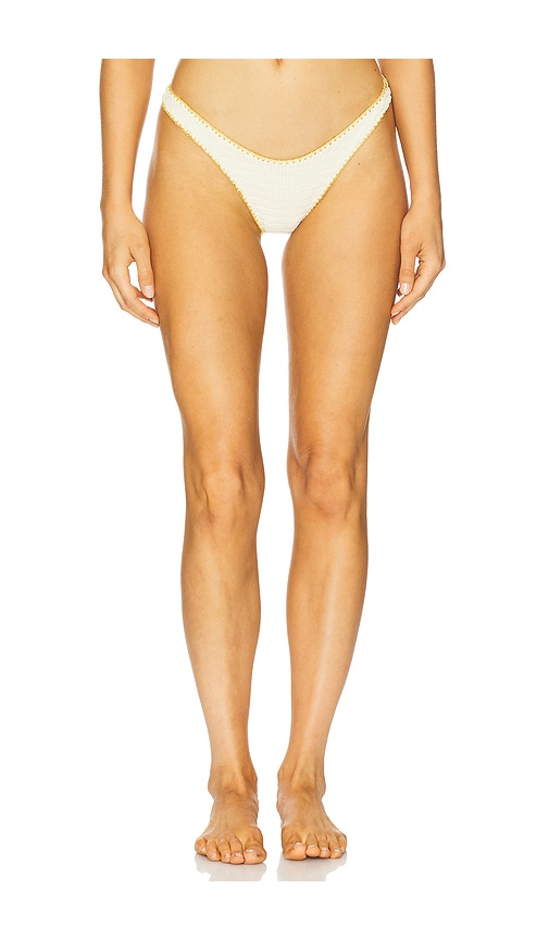 Luli Fama Luxe Stitch High Leg Brazilian Bikini Bottom In White