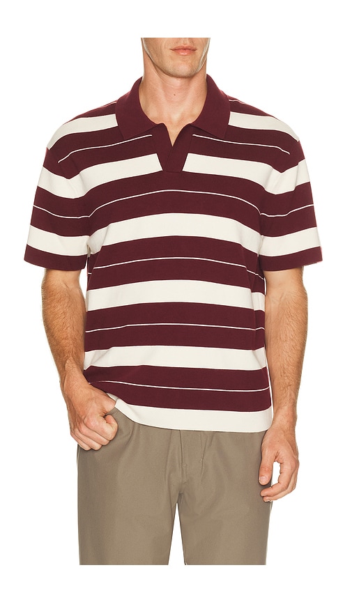 lululemon Knit Stripe Short Sleeve Polo Shirt in Burgundy. - size L (also in M, S, XL/1X)