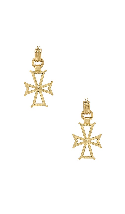 Luv AJ x SABO LUXE Mattan Cross Statement Hoop Earrings in Antique Gold