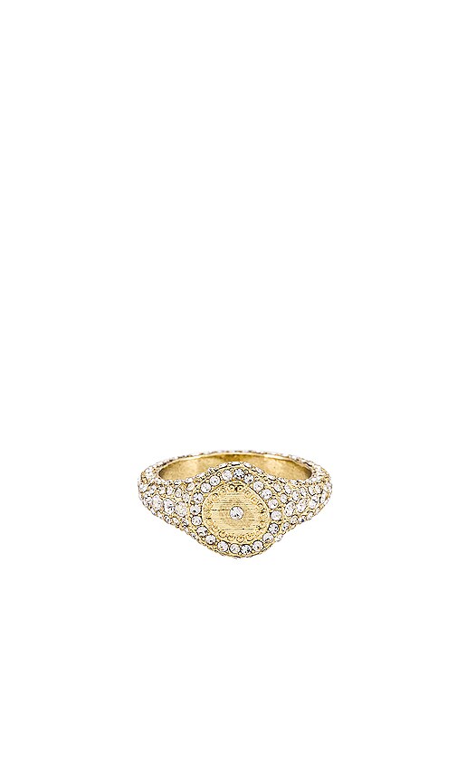 Luv AJ Pave Coin Signet Ring in Gold