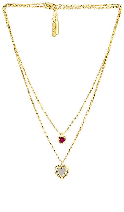 Luv Aj X For Love & Lemons Double Heart Charm Necklace In Metallic Gold