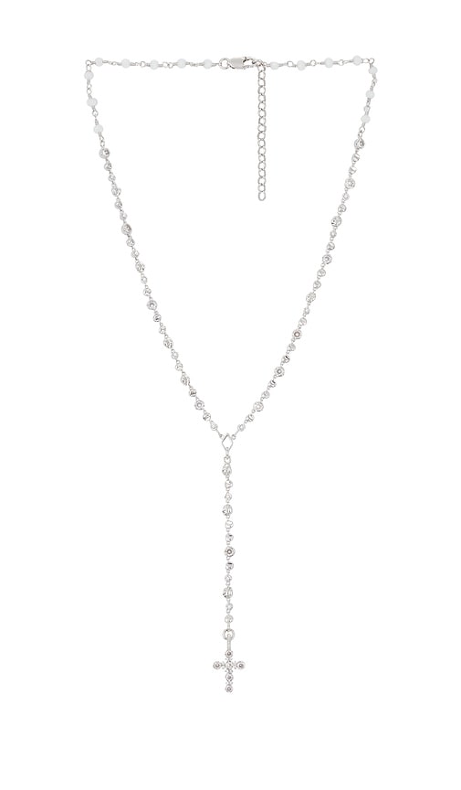 Luv AJ Rosette Cross Rosary Necklace in Silver